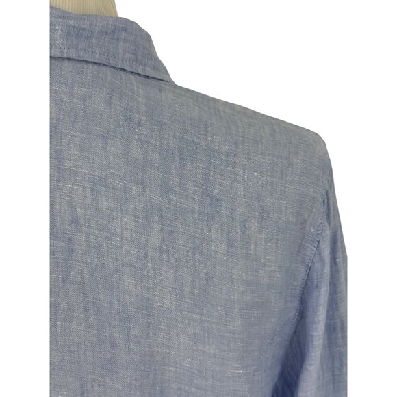 Tahari Light Blue Linen Relaxed Button Down Shirt Coastal Grandma Aesthetic XL - Picture 10 of 15